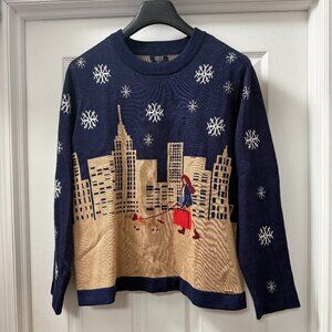 Jones NY Kasper Group holiday city girl walking dachshund dog sweater NWT size M